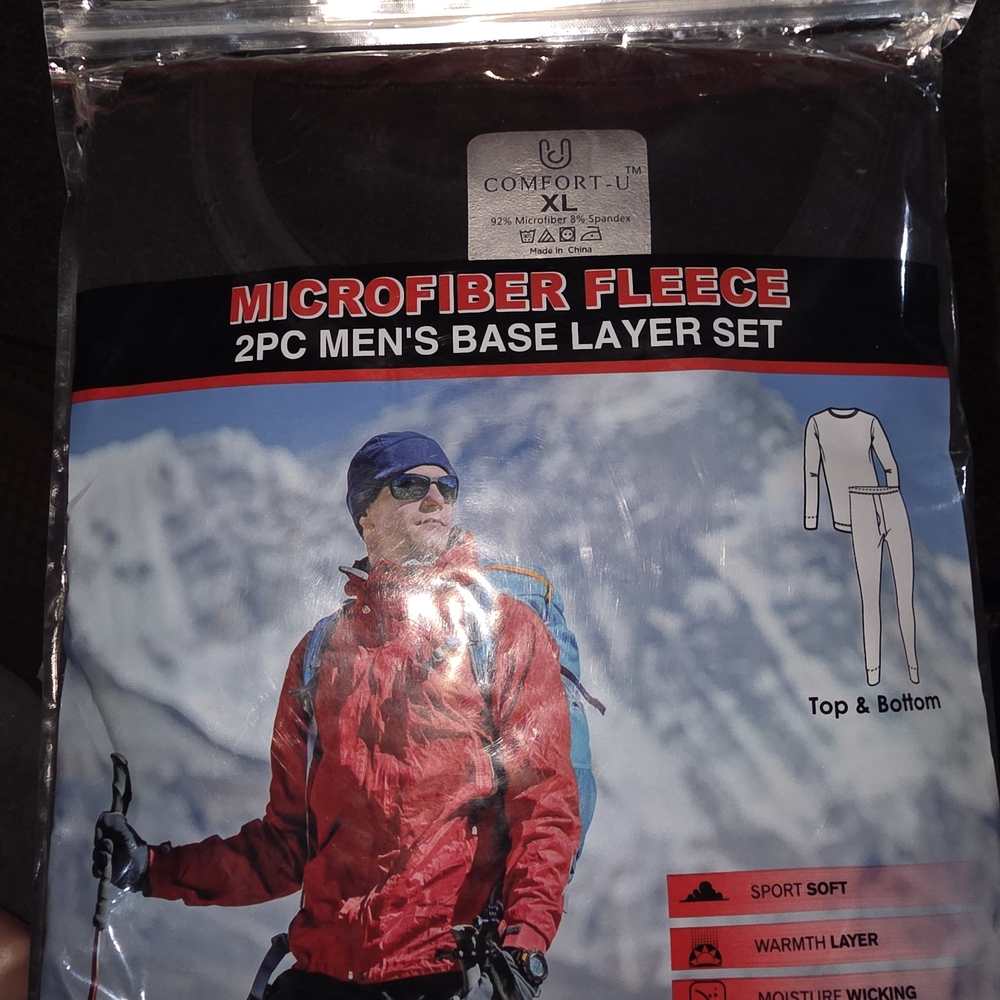 Black Microfiber Fleece Men's Base Layer Set XL